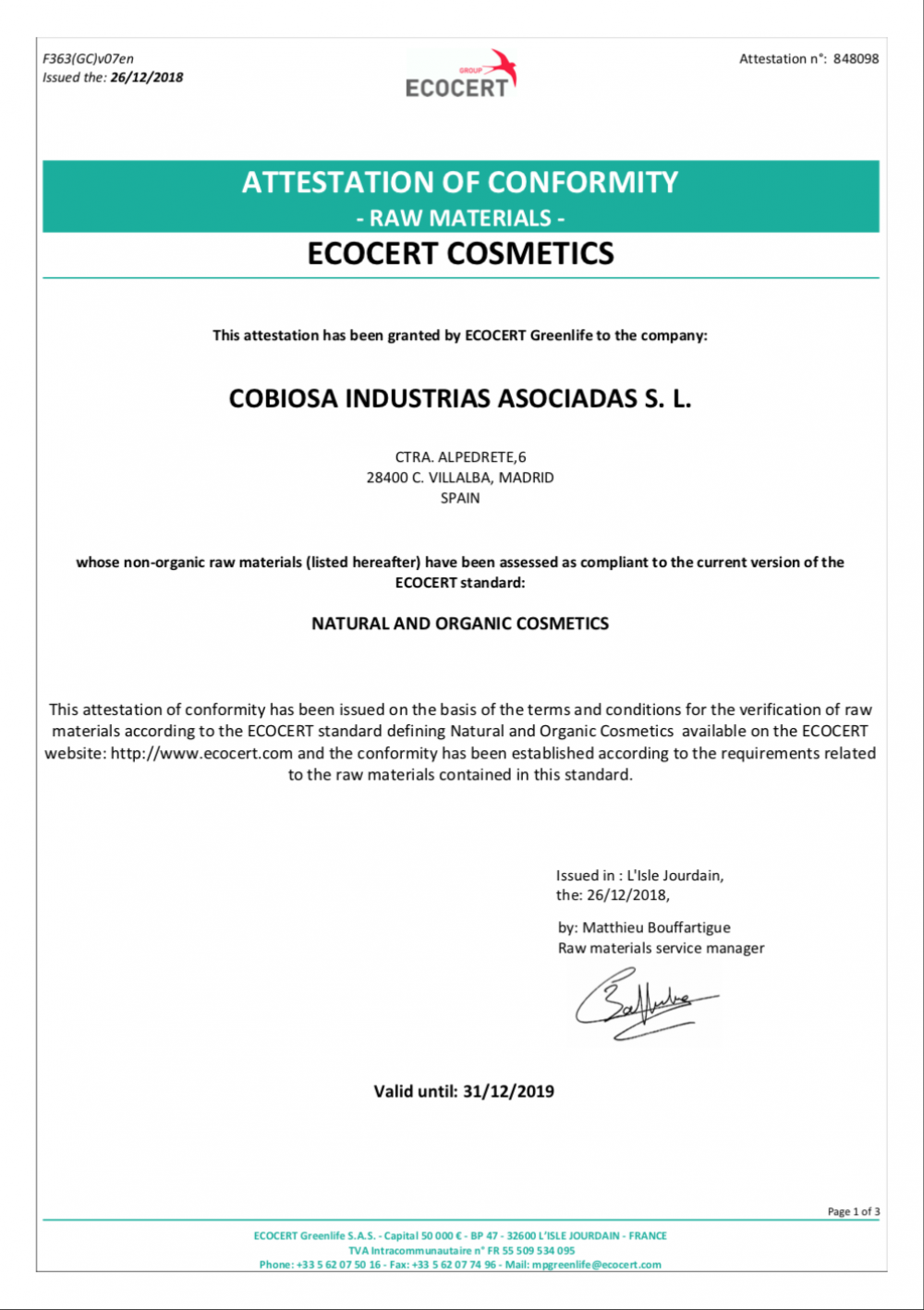 F363(GC)v07en – Attestation ECOCERT 2019 Cobiosa