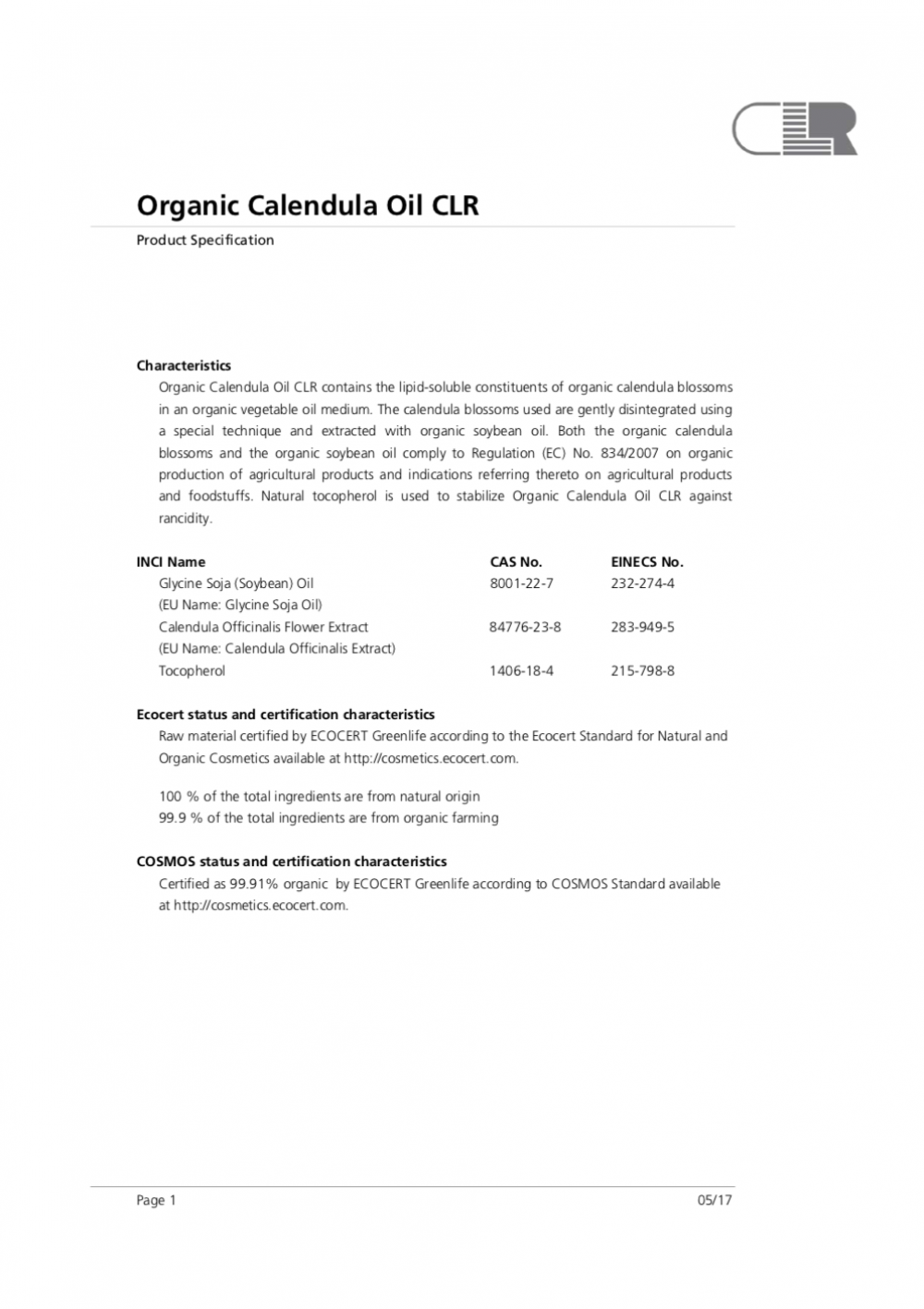 Organic Calendula Oil CLR