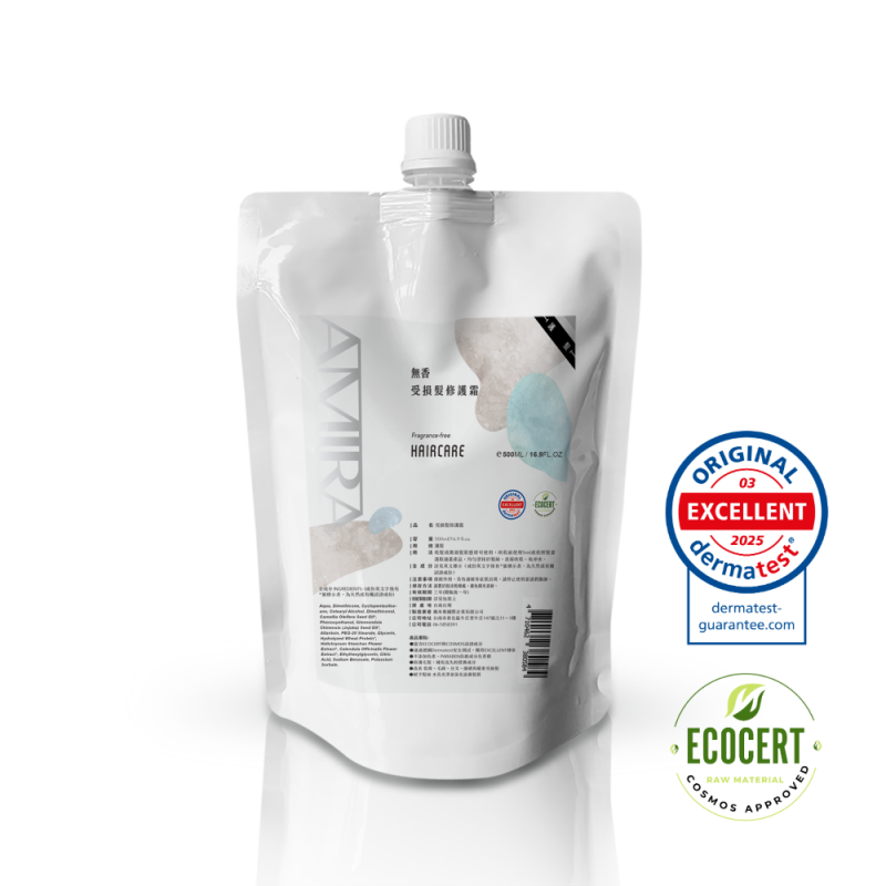 AMIRA A58修護霜補充包500ml，通過Dermatest 2025 EXCELLENT等級與ECOCERT COSMOS有機認證標章。